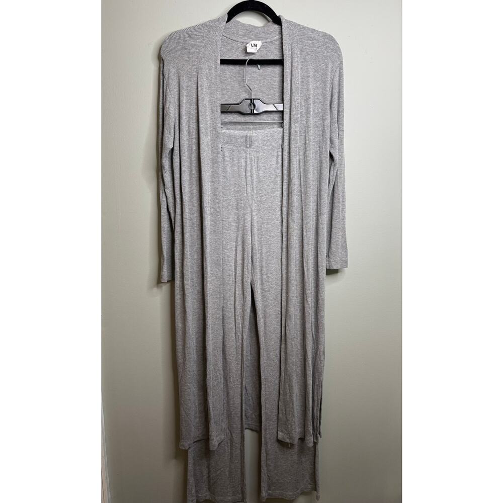 LNA Women’s Heather Gray Ribbed Cardigan Flare Pants Lounge Cozy Set - Size S